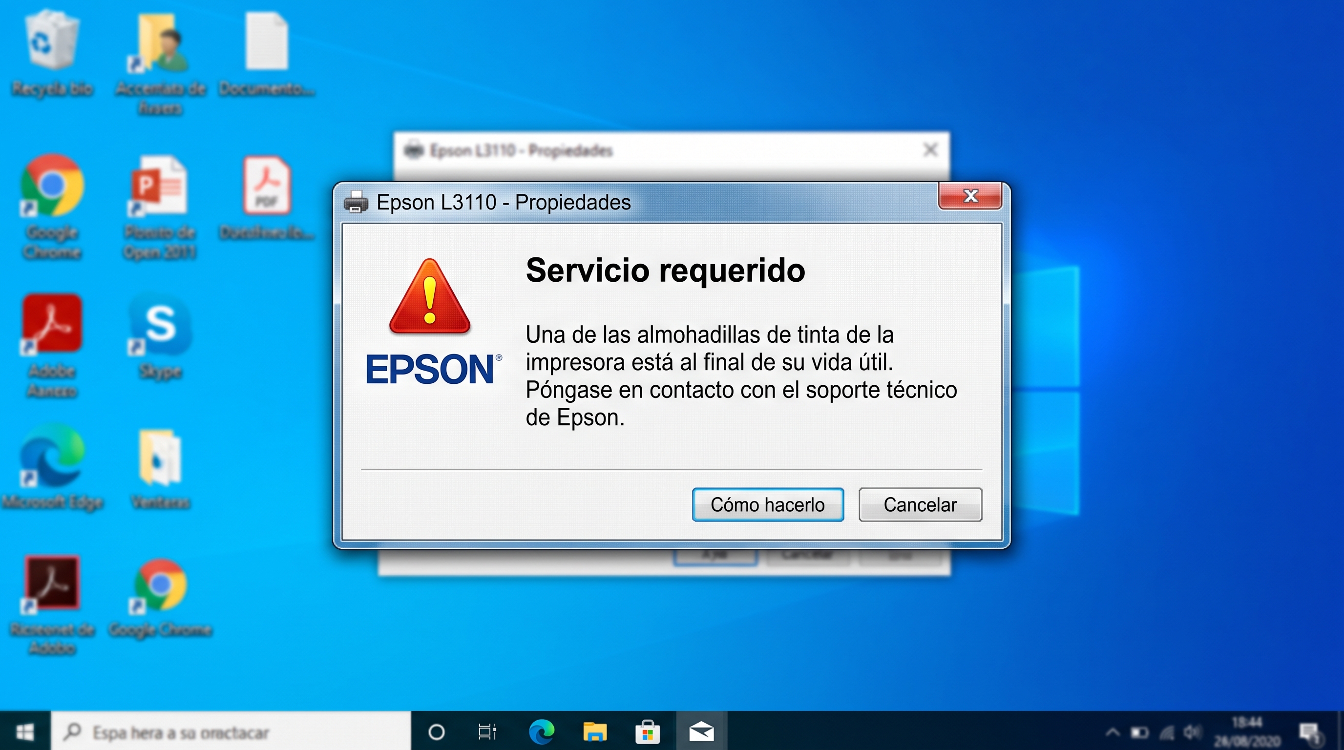 Aviso de almohadillas de tinta EPSON